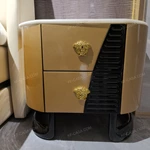 Gold & Black Nightstand with White Marble Top & Medusa Handles